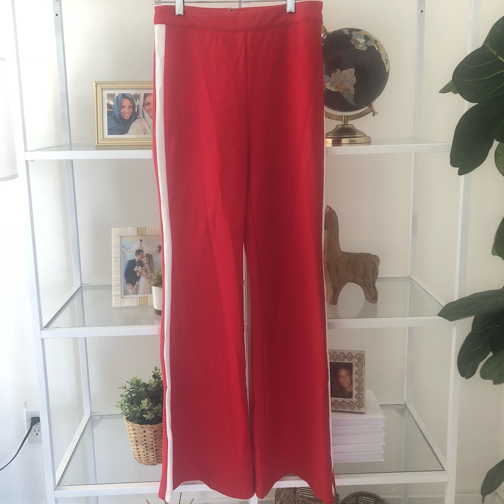 JealousTomato hi waist flare athletic stripe  pant